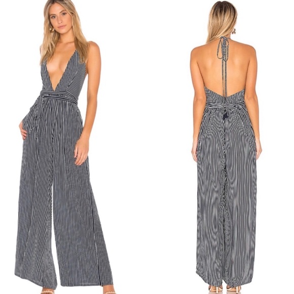 Faithfull the Brand Pants - Faithfull the Brand Riley Plunging Jumpsuit Navy Blue